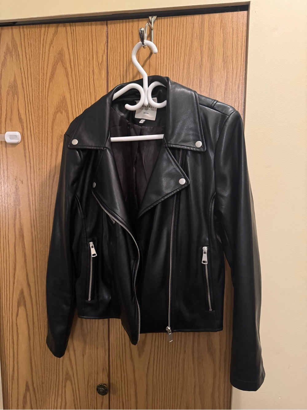 bagatelle Black Faux Leather Moto Jacket with Silver Hardware